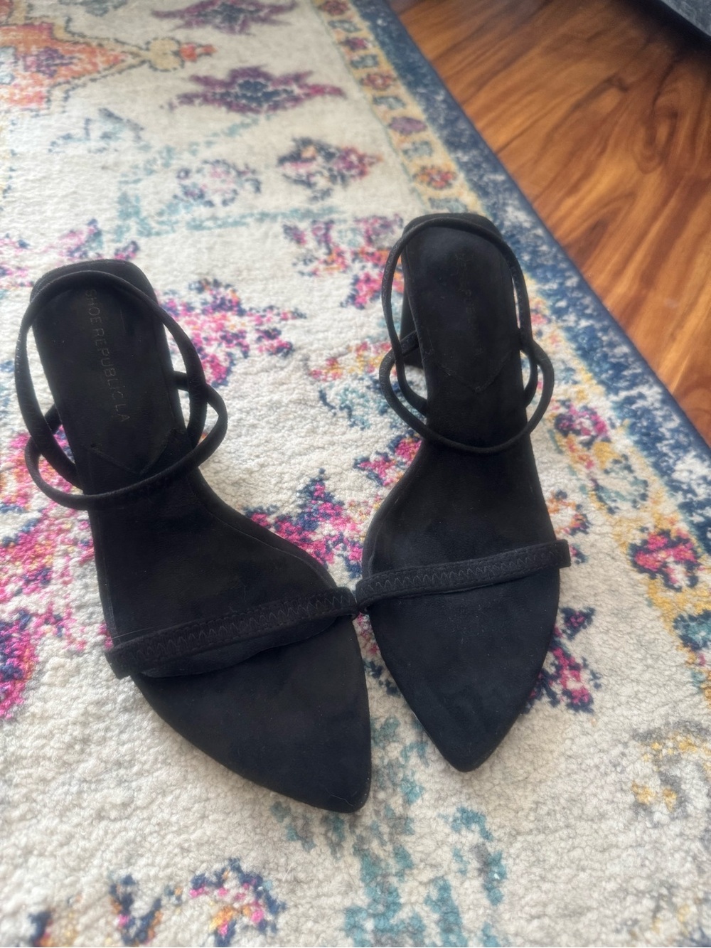 Black Strappy Pointed-Toe Women's Heels